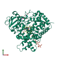 PDB entry 3uas coloured by chain, front view.