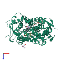 PDB entry 3uas coloured by chain, top view.