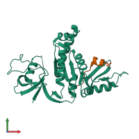 Hetero dimeric assembly 1 of PDB entry 3uat coloured by chemically distinct molecules, front view.