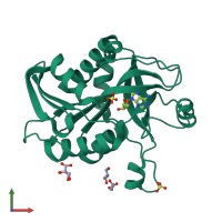 PDB entry 3uaw coloured by chain, front view.
