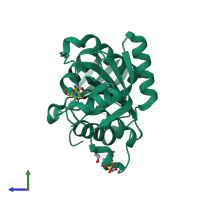 PDB entry 3uaw coloured by chain, side view.