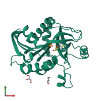 PDB entry 3uay coloured by chain, front view.