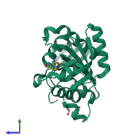 PDB entry 3uay coloured by chain, side view.