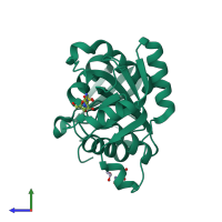 PDB entry 3uaz coloured by chain, side view.