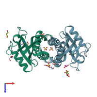 PDB entry 3ub6 coloured by chain, top view.