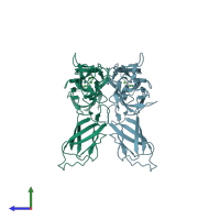 PDB entry 3ubg coloured by chain, side view.