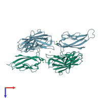 PDB entry 3ubg coloured by chain, top view.