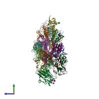 PDB entry 3ubj coloured by chain, side view.