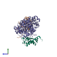 PDB entry 3ubp coloured by chain, side view.