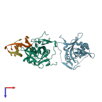 PDB entry 3uby coloured by chain, top view.