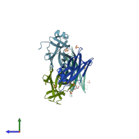 PDB entry 3uc2 coloured by chain, side view.