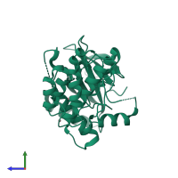 PDB entry 3uc3 coloured by chain, side view.