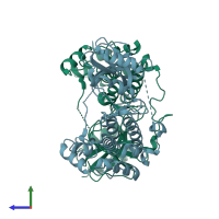 PDB entry 3uc4 coloured by chain, side view.