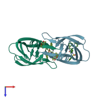 PDB entry 3ucb coloured by chain, top view.