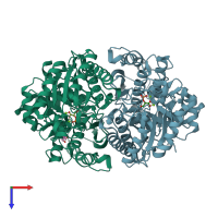 PDB entry 3ucc coloured by chain, top view.