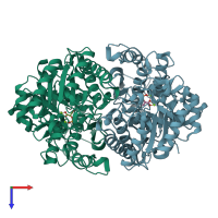 PDB entry 3ucd coloured by chain, top view.