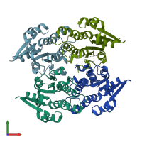 PDB entry 3ucf coloured by chain, front view.