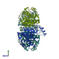 PDB entry 3ucf coloured by chain, side view.