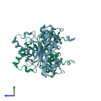 PDB entry 3uco coloured by chain, side view.