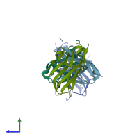 PDB entry 3ucr coloured by chain, side view.