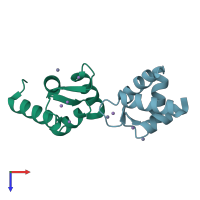 PDB entry 3uct coloured by chain, top view.