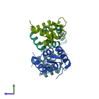 PDB entry 3ucw coloured by chain, side view.