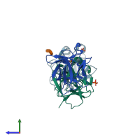 PDB entry 3ud9 coloured by chain, side view.