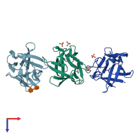 PDB entry 3ud9 coloured by chain, top view.