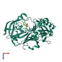 PDB entry 3udn coloured by chain, top view.