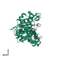 PDB entry 3udo coloured by chain, side view.