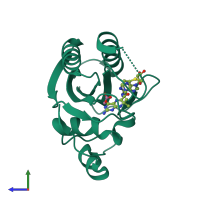 PDB entry 3udv coloured by chain, side view.