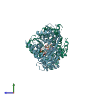 PDB entry 3udz coloured by chain, side view.