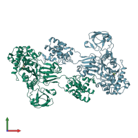 PDB entry 3ue0 coloured by chain, front view.