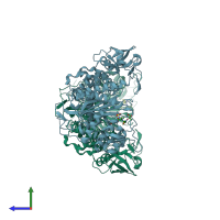 PDB entry 3ue0 coloured by chain, side view.