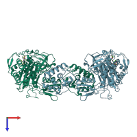 PDB entry 3ue0 coloured by chain, top view.