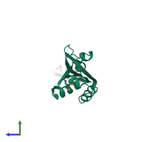 PDB entry 3ue2 coloured by chain, side view.