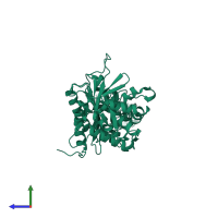 PDB entry 3ue3 coloured by chain, side view.