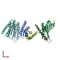 PDB entry 3ueb coloured by chain, front view.