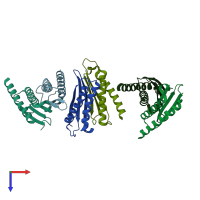 PDB entry 3ueb coloured by chain, top view.