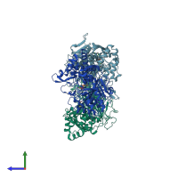 PDB entry 3uel coloured by chain, side view.