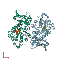 PDB entry 3uet coloured by chain, front view.