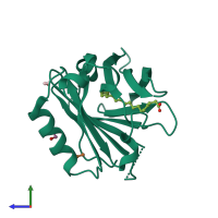 PDB entry 3uex coloured by chain, side view.