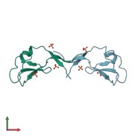 PDB entry 3uey coloured by chain, front view.