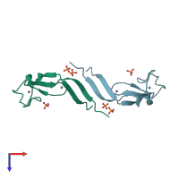 PDB entry 3uey coloured by chain, top view.