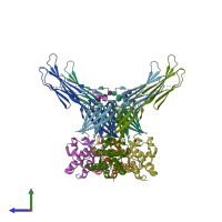 PDB entry 3uez coloured by chain, side view.