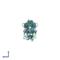 PDB entry 3uf5 coloured by chain, side view.