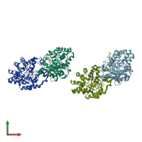 PDB 3uf9 coloured by chain and viewed from the front.