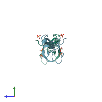PDB entry 3uff coloured by chain, side view.