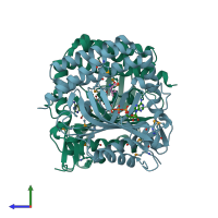 PDB entry 3ufg coloured by chain, side view.