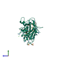 PDB entry 3ufi coloured by chain, side view.